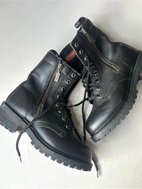 Harley-Davidson Women's Amber Black Leather Motorcycle Boots - Size 8